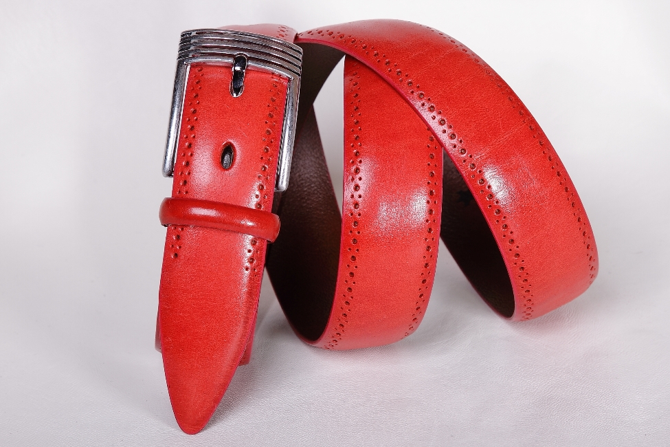 Кожаный красный ремень ручной работы SPR35-05