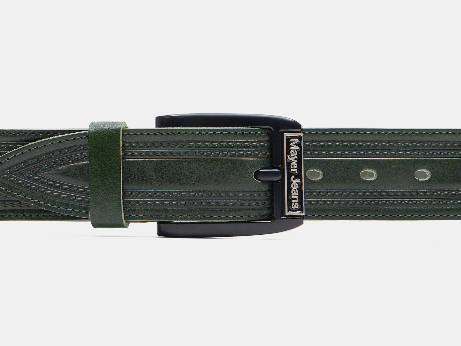 Кожаный зеленый мужской джинсовый ремень B40-2391