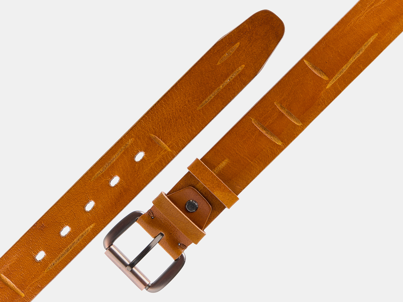 Кожаный рыжий мужской джинсовый ремень B40-2382