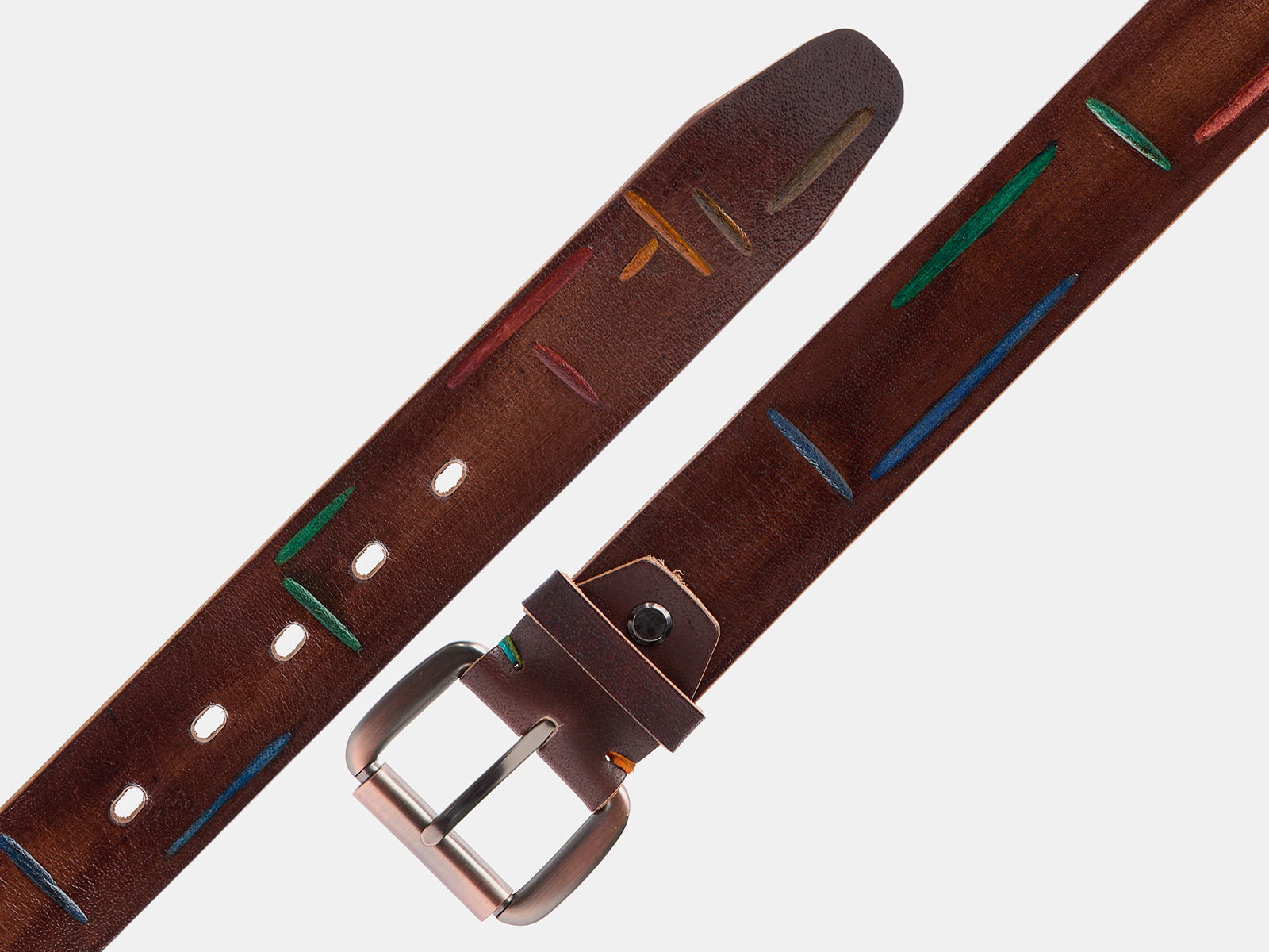 Кожаный коньяк мужской джинсовый ремень B40-2384