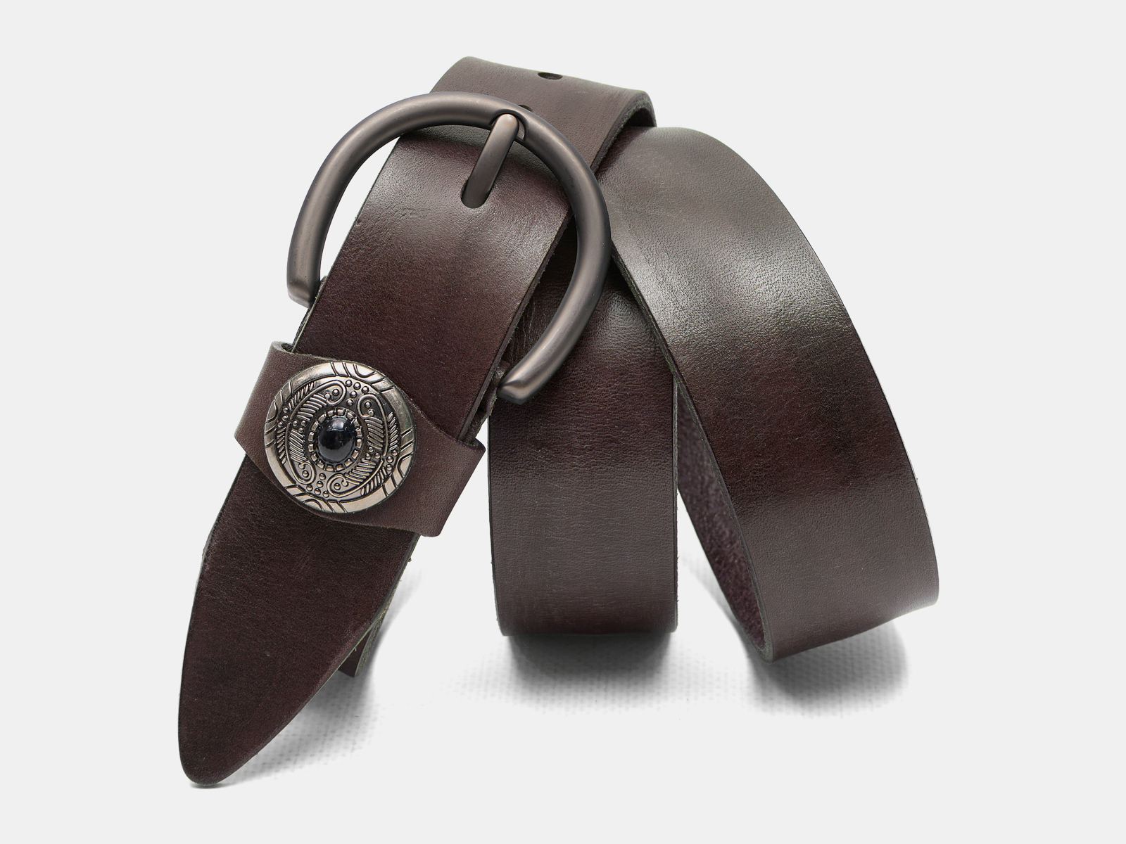 Кожаный коричневый женский джинсовый ремень B40-2378