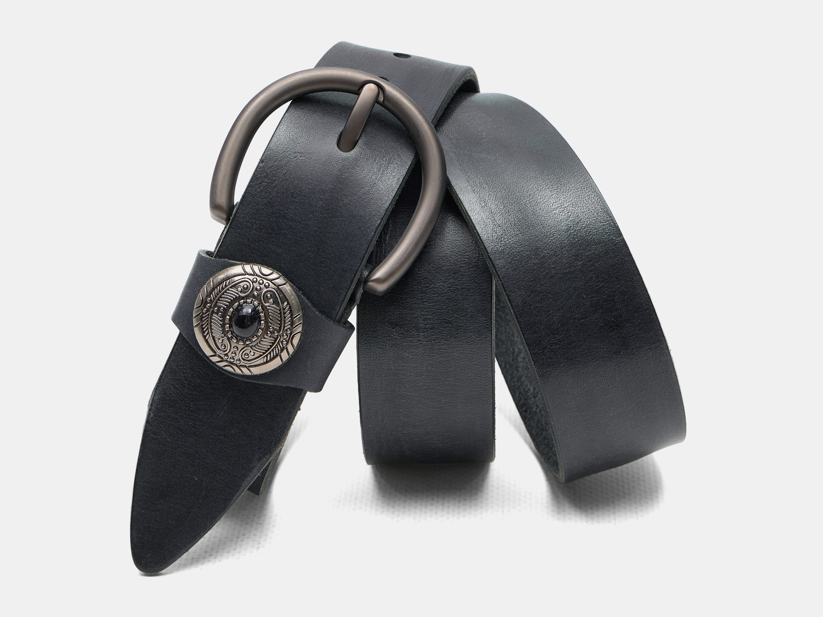 Кожаный черный женский джинсовый ремень B40-2379