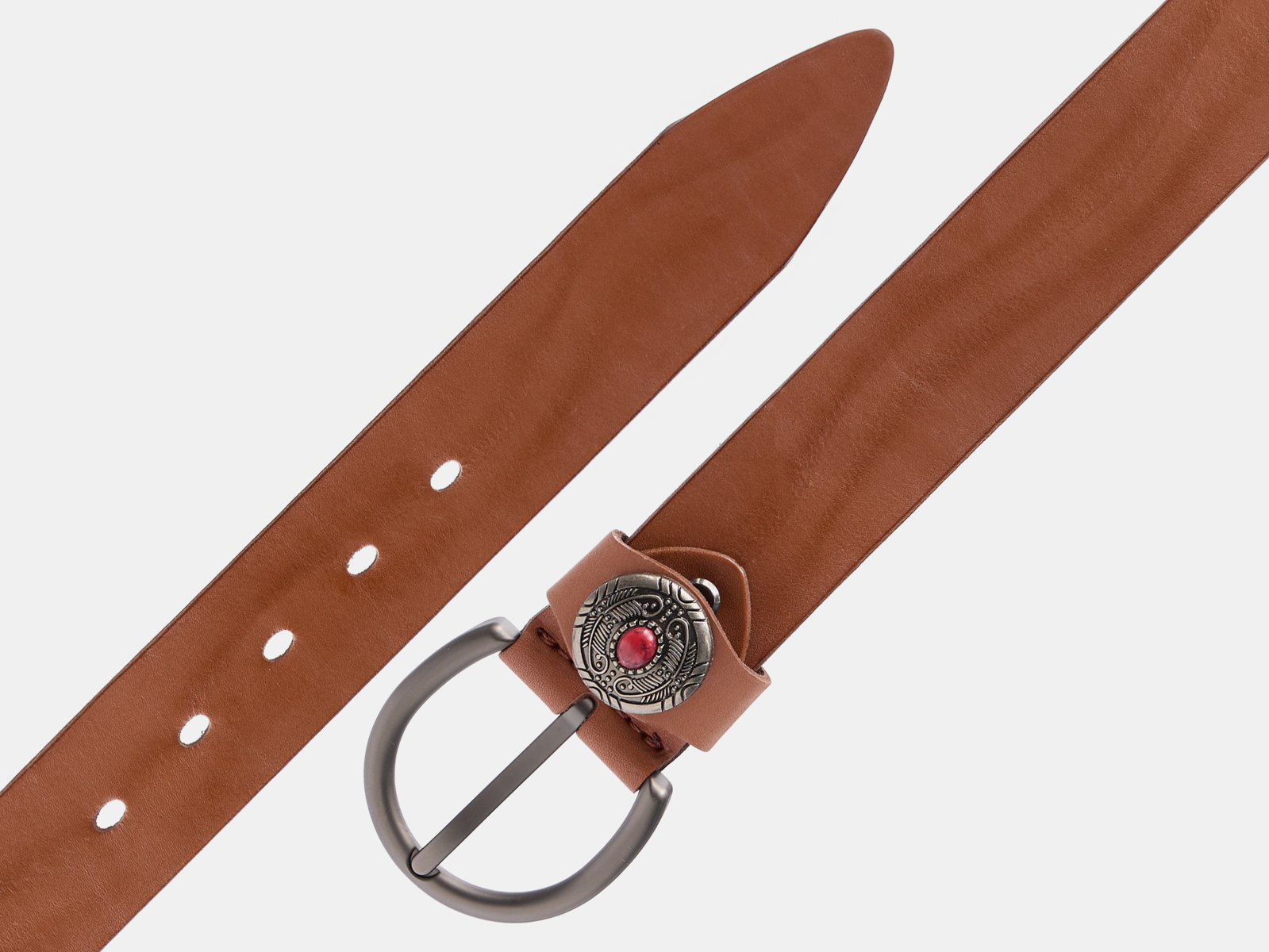 Кожаный коньяк женский джинсовый ремень B40-2381