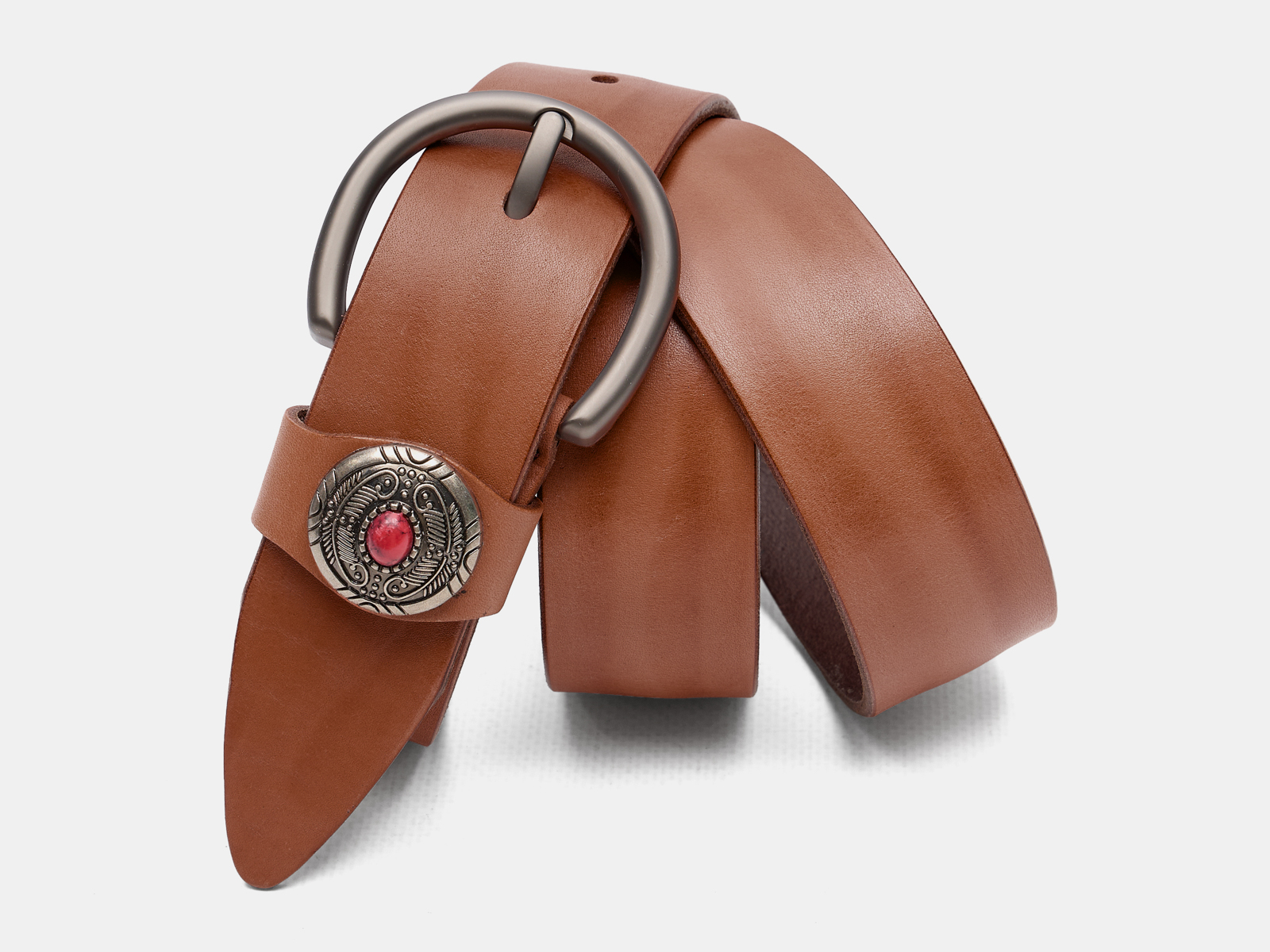 Кожаный коньяк женский джинсовый ремень B40-2381