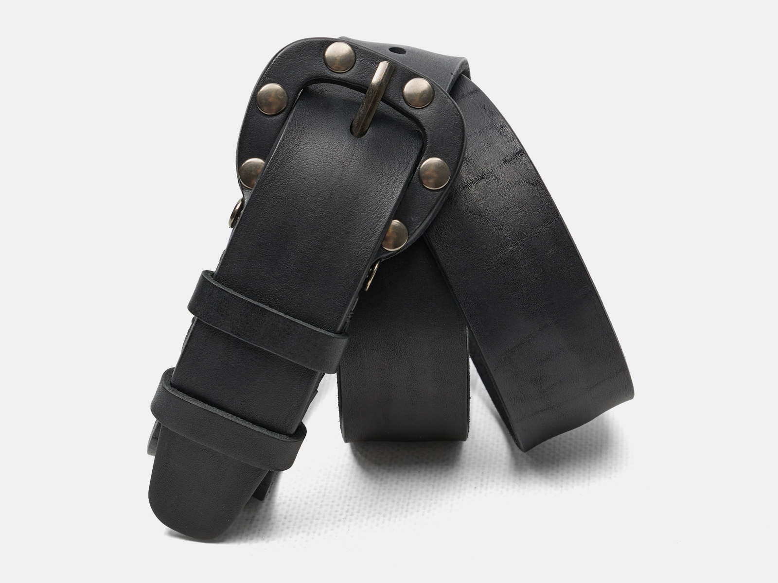 Кожаный черный мужской джинсовый ремень Knopka40 Black H