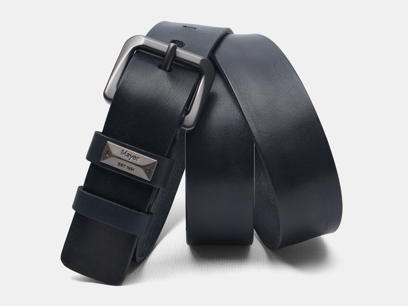 Кожаный черный мужской джинсовый ремень MStar40 Black H