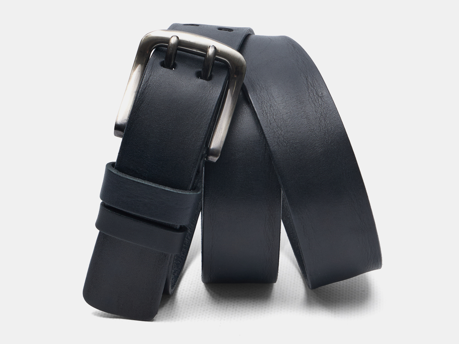 Кожаный черный мужской джинсовый ремень Duo40 Black H