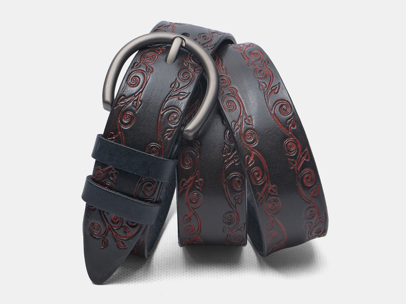 Кожаный черный женский джинсовый ремень Kovan40 BlackRed H