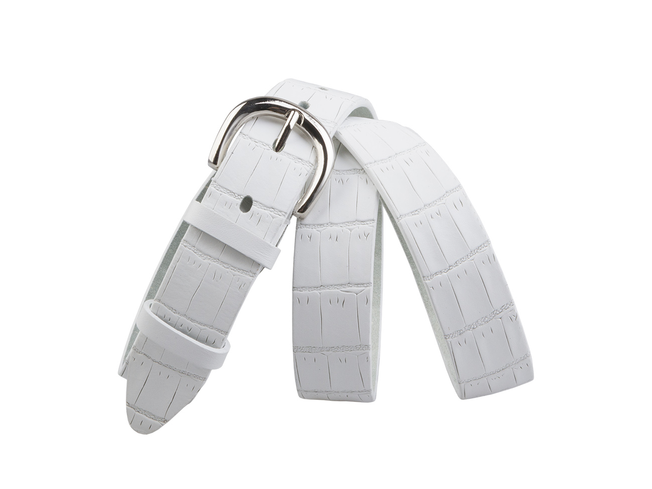 Кожаный белый женский джинсовый ремень Smooth30/WhiteCrocoN