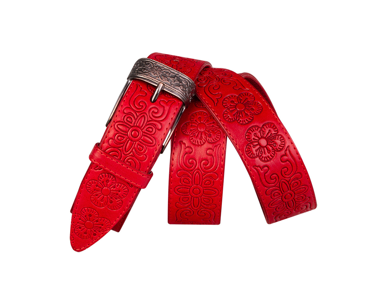 Кожаный красный женский джинсовый ремень B40-1143
