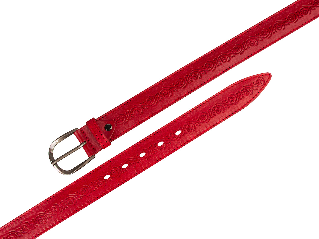 Кожаный красный женский джинсовый ремень B40-1298