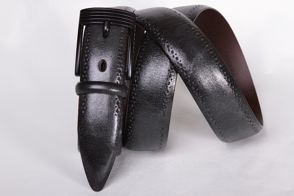 Кожаный черный ремень ручной работы SPR35-03