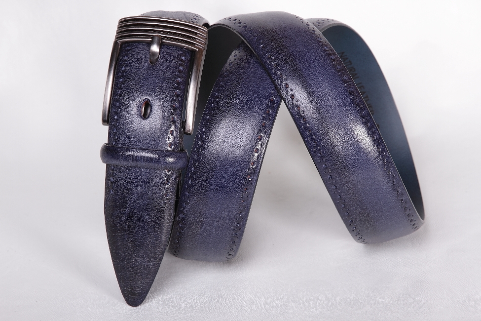 Кожаный синий ремень ручной работы SPR35-04